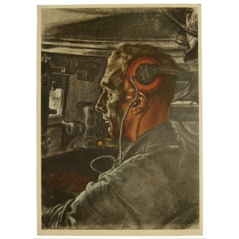 Postcard - Il pilota del serbatoio dalla serie di W.Willrich Unsere Panzerwaffe. Ein Panzerfahrer. Espenlaub militaria
